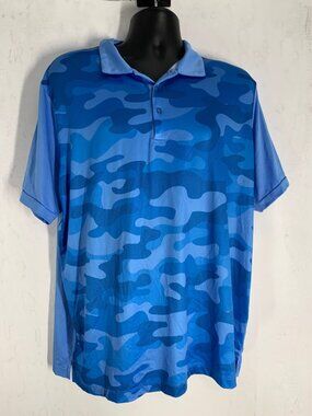 Blue Camouflage Polo Shirt XL 95% Polyester 5% Spandex Lightweight & Breathable